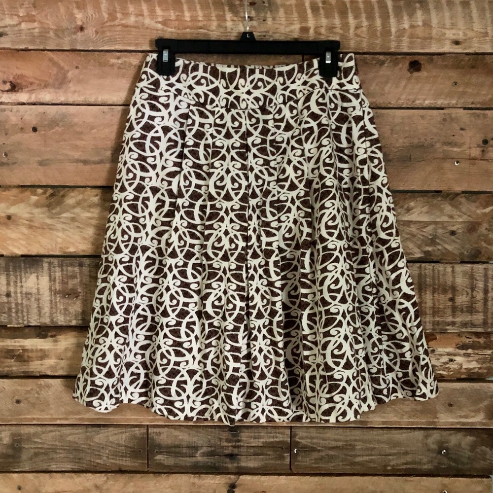Merona Pleated Brown Pattern Midi Skirt